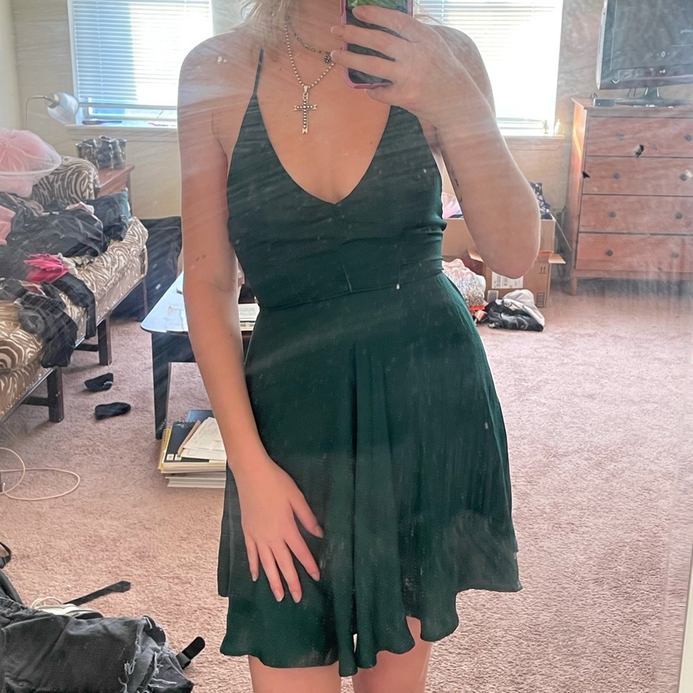 silky green dress, size small